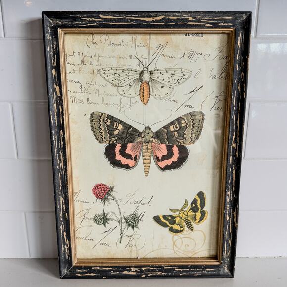 Vintage Style Butterfly & Insects Floral Garden Room Wall Art Decor, Set of 2 - Picture 2 of 6